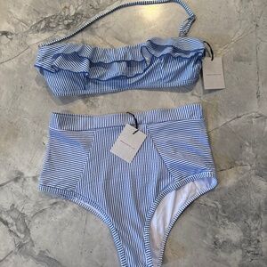 Floralkini blue striped bikini (top M, bottoms L)